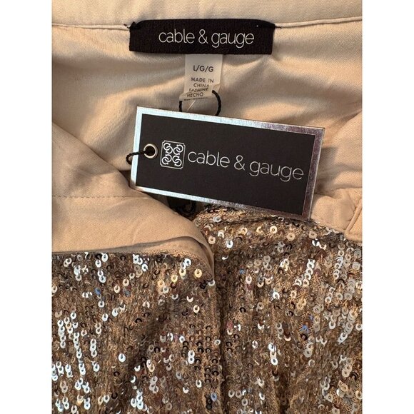 Cable & Gauge L Metallic Champagne Sequin Button Down Collar Long Sleeve Shirt - Picture 7 of 7